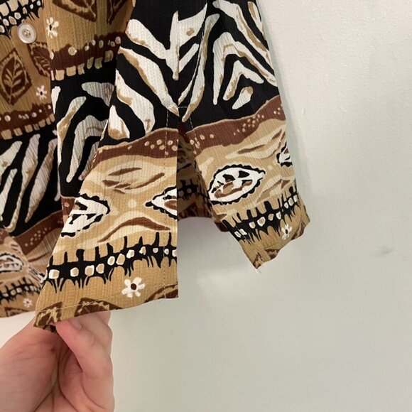 ALFRED DUNNER Tan Brown White Geometric Striped Tribal Animal Button Down PETITE - Picture 7 of 12